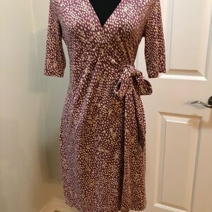 Banana Republic Small Wrap Purple Silk 45% Polka Dot Midi Dress